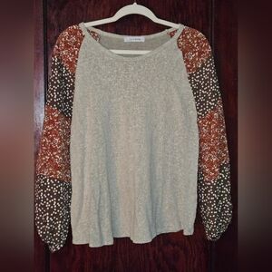 Ces Femme Gray and Brown Floral Blouse